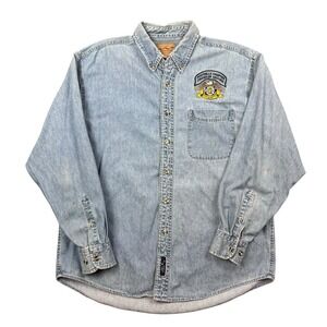 Vintage‎ Harley Davidson HOG Denim Shirt Men Large Blue Button Up Arizona Bikers